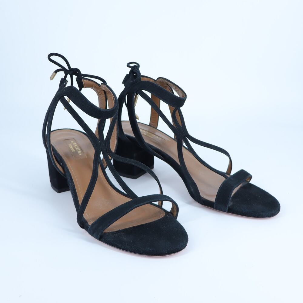 Aquazzura Beverly Hills Sandal Black Suede Block Heel Women's 40/US 10